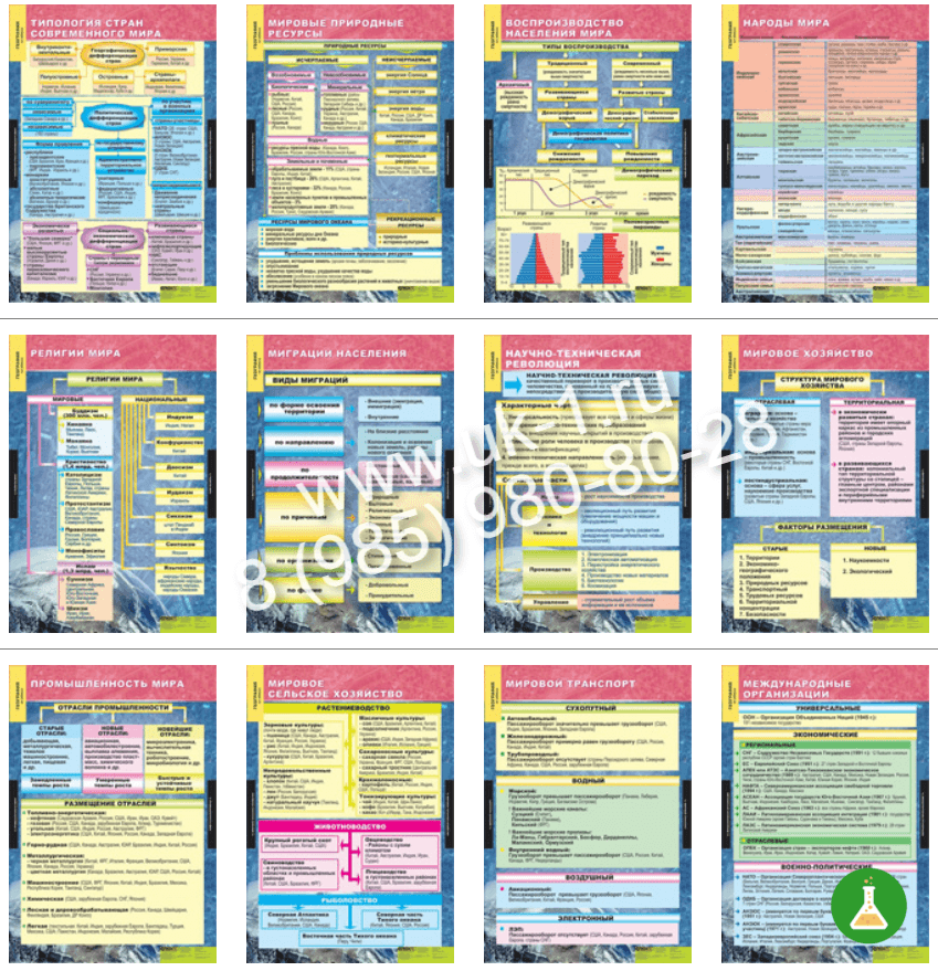 Таблицы Экономическая и социальная география мира 10 класс (12 шт.)