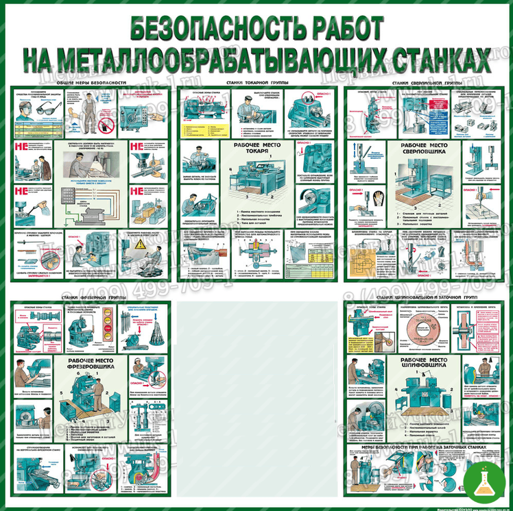 Плакаты безопасность работ на металлообрабатывающих станках 5 шт 465 610 мм л