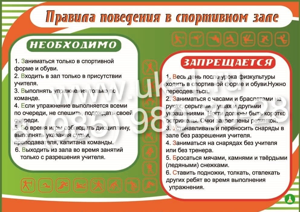 Таблица Правила поведения в спортивном зале 1000х1400 винил